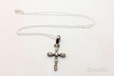 Splendido crocefisso collana argento pietre CZ
