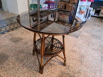 Tavolino vintage in bambù e rattan