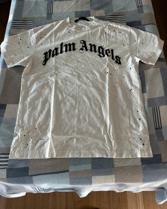 T-shirt Palm Angels bianca distressed