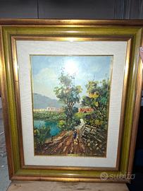 quadro dipinto a olio su tela paesaggio rurale