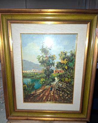 quadro dipinto a olio su tela paesaggio rurale