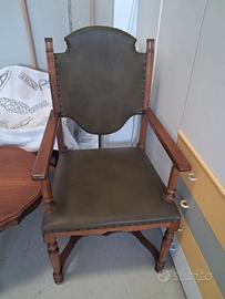 Poltrona Capotavola Vintage In Legno e Pelle Verde