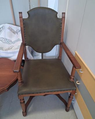 Poltrona Capotavola Vintage In Legno e Pelle Verde