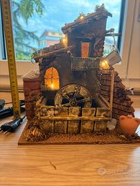 Scenario Presepe Napoletano Artigianale con Mulino