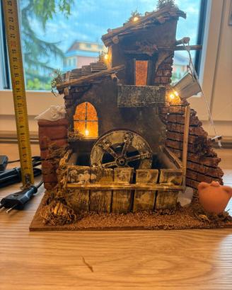 Scenario Presepe Napoletano Artigianale con Mulino