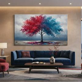 Quadro Moderno Astratto Albero ROSSO E BLU Dipinto