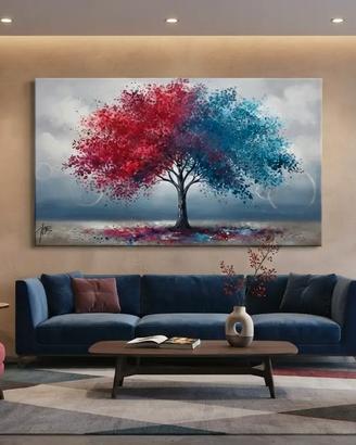 Quadro Moderno Astratto Albero ROSSO E BLU Dipinto