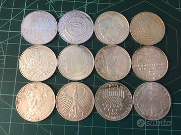 LOTTO 12 MONETE ARGENTO '625 5 MARCHI GRAMMI 134,4