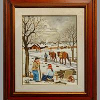 Paesaggio Invernale - Incantevole quadro naïf 50x4