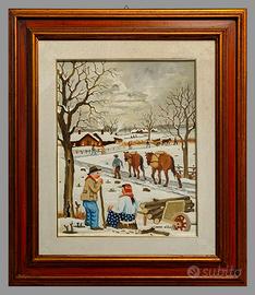 Paesaggio Invernale - Incantevole quadro naïf 50x4