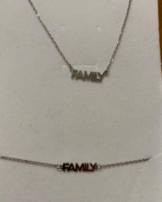 Set collana e bracciale con scritta  “Family”