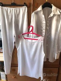 Completo in raso bianco lucido + abito lungo