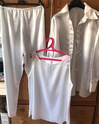 Completo in raso bianco lucido + abito lungo