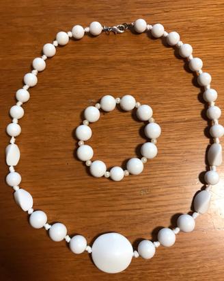 Set collana e bracciale perle bianche vintage
