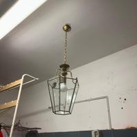 Lampadario Lanterna Ottone e Vetro - Stile Antico
