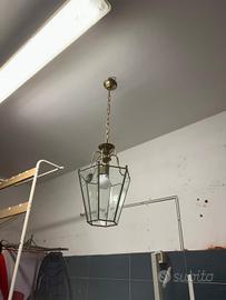 Lampadario Lanterna Ottone e Vetro - Stile Antico