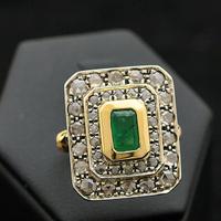 ANELLO VINTAGE ORO 14 KT SMERALDO 0.65 CT DIAMANTI
