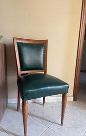 Sedia Design Vintage Legno + Ecopelle Verde Bosco