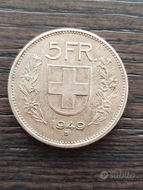 5 franchi argenro Svizzera 1949