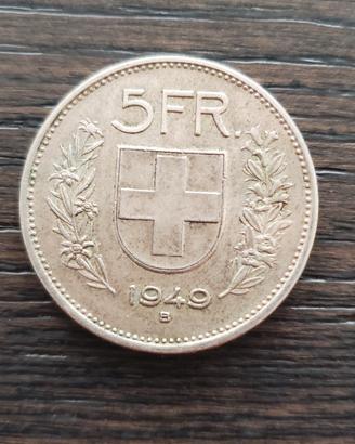 5 franchi argenro Svizzera 1949