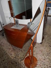 , specchio a piantana ciliegio e argento