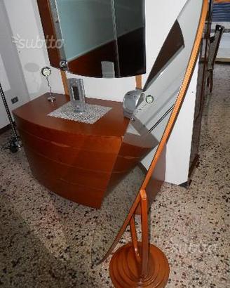 , specchio a piantana ciliegio e argento