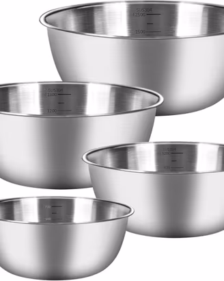 Set di 4 Ciotole Acciaio Inox Cucina con 4 Dimensi