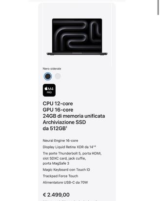 Macbook Pro 14" m4 pro 24/512GB Layout Americano