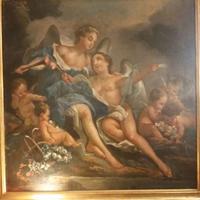 Quadro olio su tela raffigurante scena ancestrale