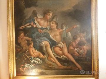 Quadro olio su tela raffigurante scena ancestrale