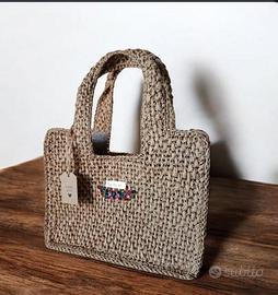 ✨ Borsa fatta ad  uncinetto in fodera lino e rafia