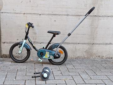 Bicicletta bimbo/a con rotelle e manico