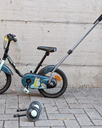 Bicicletta bimbo/a con rotelle e manico
