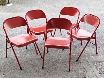Stock 5 Sedie Pieghevoli Metallo Rosse Vintage
