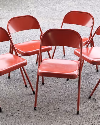 Stock 5 Sedie Pieghevoli Metallo Rosse Vintage