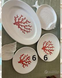 set piatti in ceramica stampa artigianale corallo 