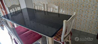 TAVOLO CON PIANO IN MARMO   + 6  SEDIE 