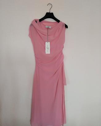Abito donna lungo in crépe  doppiato e drappeggiat