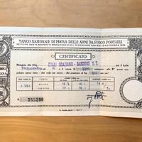 Vecchio certificato prova armi da fuoco