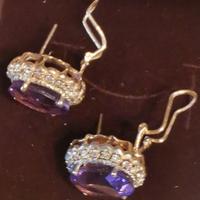 Orecchini oro 14 kt con ametiste e diamanti
