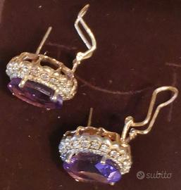 Orecchini oro 14 kt con ametiste e diamanti