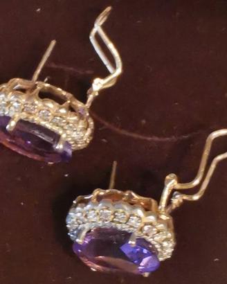 Orecchini oro 14 kt con ametiste e diamanti