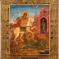 Antica icona russa "San Giorgio e il drago"