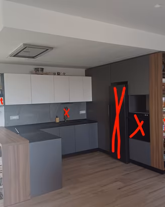 Cucina su tre lati con tavolo snack