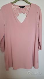 Blusa rosa con inserti in pizzo Nina Leonard tg S