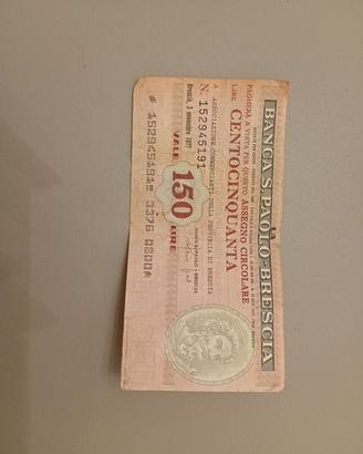 mini assegno 1976 Banca San Paolo Brescia Lire 150