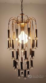 Lampadario cascata con sfere e tubi dorato vintage