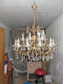 lampadario ottone/bronzo con cristalli