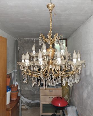 lampadario ottone/bronzo con cristalli