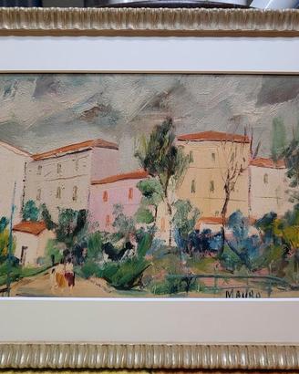 Dipinto a olio su tavola "Paesaggio con Figure"